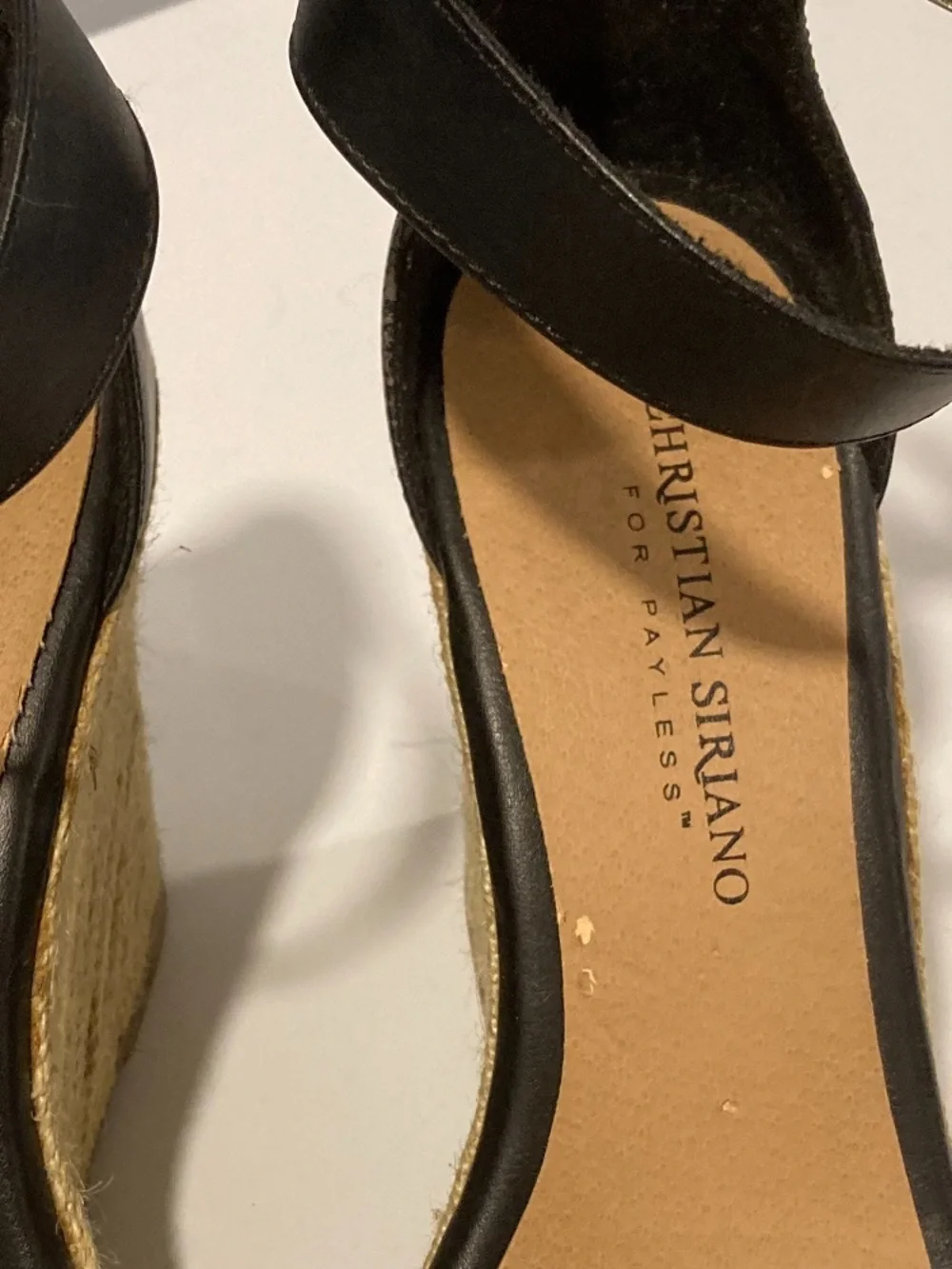 Christian Siriano Black and Natural Braided Espadrille Wedge Sandals